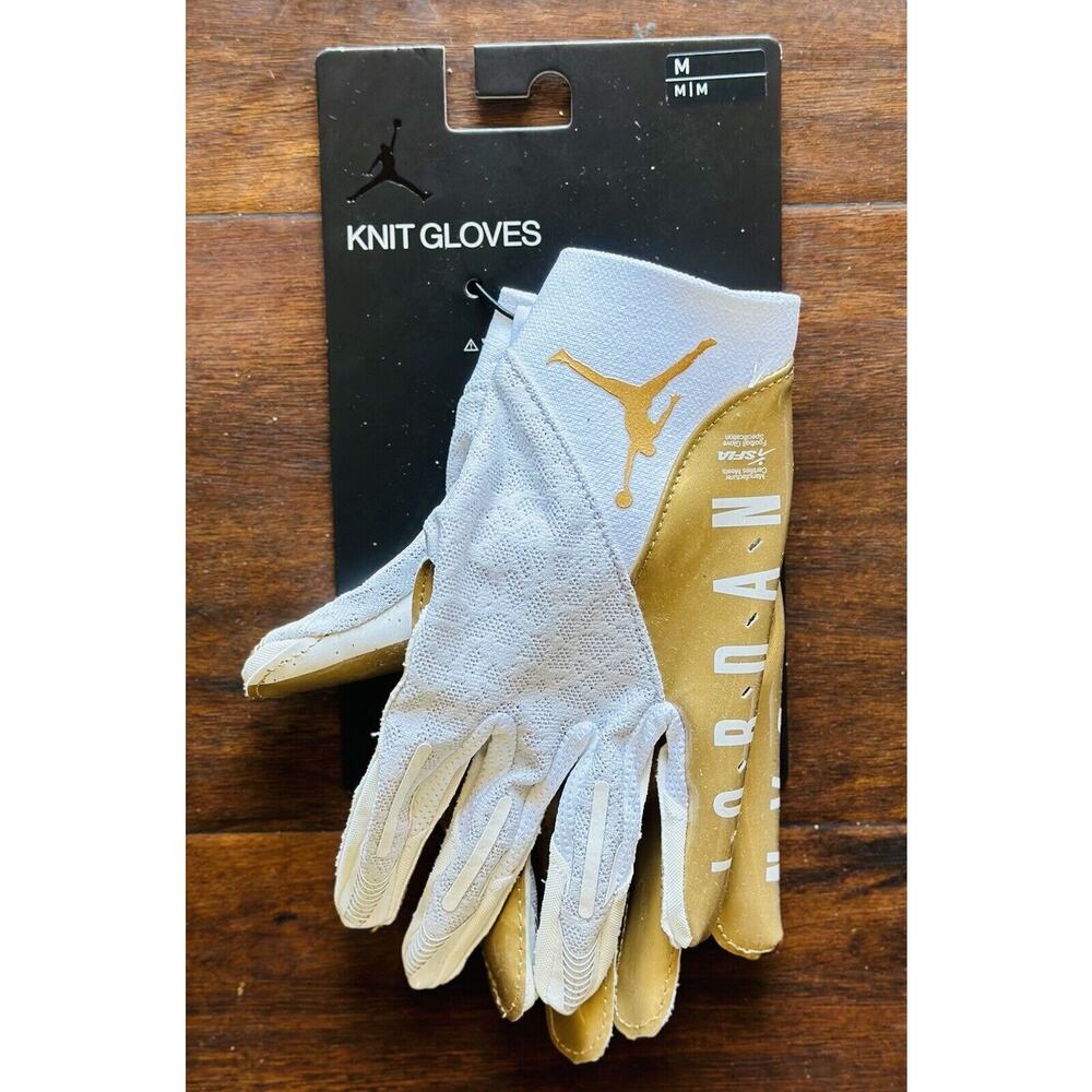 NEW Jordan Vapor Knit 4.0 Metallic White Gold Football Gloves Men's Size Multi